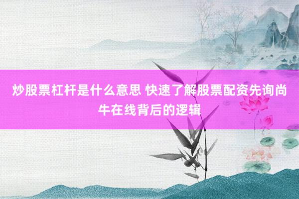 炒股票杠杆是什么意思 快速了解股票配资先询尚牛在线背后的逻辑